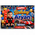 Customized 1st Birthday Banner for Baby Boy with Racing Car Theme
