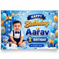 Customized 1st Birthday Banner for Baby Boy with Blue & Gold Theme